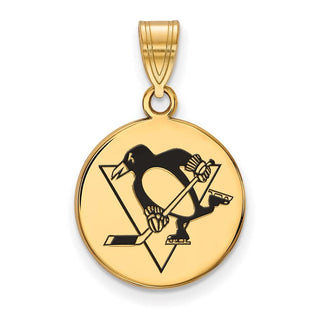 Sterling Silver Gold-plated NHL LogoArt Pittsburgh Penguins Medium Enameled Disc Pendant