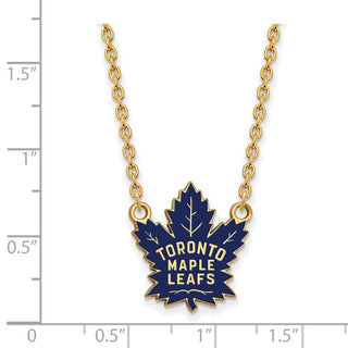 Sterling Silver Gold-plated NHL LogoArt Toronto Maple Leafs Large Enameled Pendant 18 inch Necklace