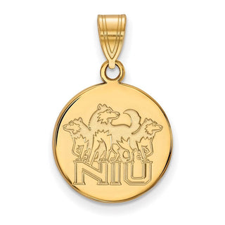 Sterling Silver Gold-plated LogoArt Northern Illinois University N-I-U with Huskies Medium Disc Pendant