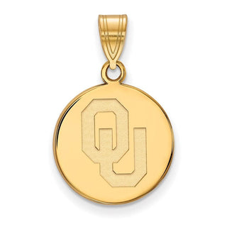 Sterling Silver Gold-plated LogoArt University of Oklahoma O-U Medium Disc Pendant