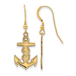 Sterling Silver Gold-plated LogoArt Alpha Sigma Tau Sorority Symbol Small Dangle Wire Earrings
