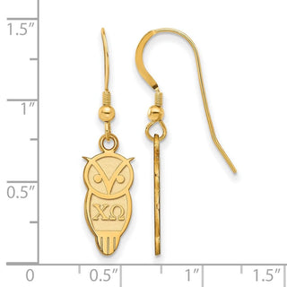 Sterling Silver Gold-plated LogoArt Chi Omega Sorority Symbol Small Dangle Wire Earrings