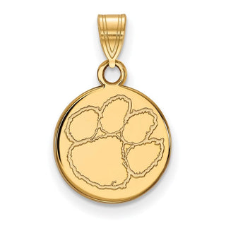 Sterling Silver Gold-plated LogoArt Clemson University Tiger Paw Small Disc Pendant