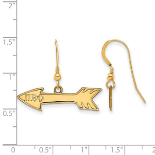 Sterling Silver Gold-plated LogoArt Pi Beta Phi Sorority Symbol Small Dangle Wire Earrings