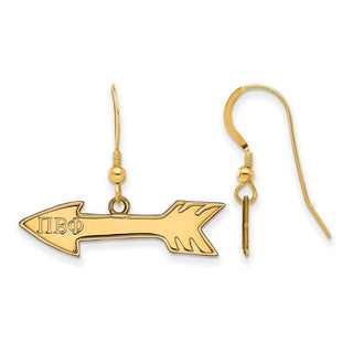 Sterling Silver Gold-plated LogoArt Pi Beta Phi Sorority Symbol Small Dangle Wire Earrings
