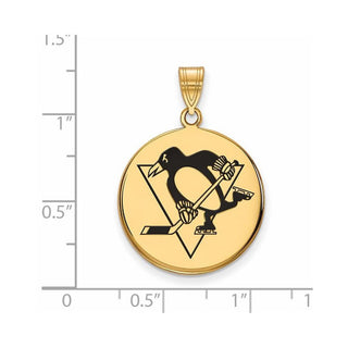 Sterling Silver Gold-plated NHL LogoArt Pittsburgh Penguins Large Enameled Disc Pendant