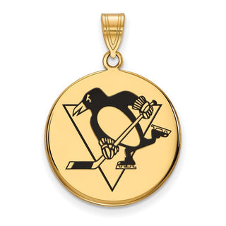 Sterling Silver Gold-plated NHL LogoArt Pittsburgh Penguins Large Enameled Disc Pendant