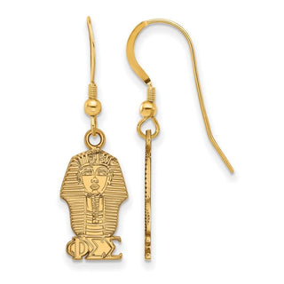 Sterling Silver Gold-plated LogoArt Phi Sigma Sigma Sorority Symbol Small Dangle Wire Earrings