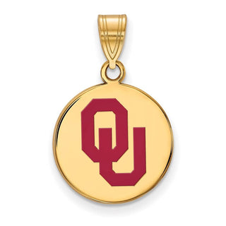 Sterling Silver Gold-plated LogoArt University of Oklahoma O-U Medium Enameled Disc Pendant