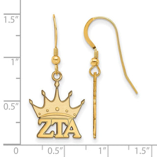 Sterling Silver Gold-plated LogoArt Zeta Tau Alpha Sorority Symbol Small Dangle Wire Earrings