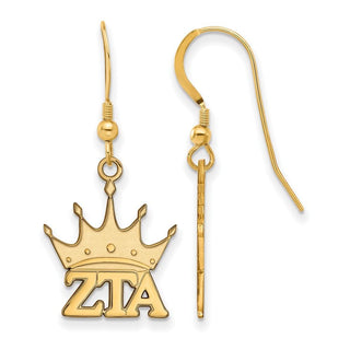 Sterling Silver Gold-plated LogoArt Zeta Tau Alpha Sorority Symbol Small Dangle Wire Earrings
