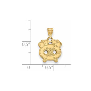 Sterling Silver Gold-plated NHL LogoArt Chicago Blackhawks Letter C and Tomahawk Small Pendant