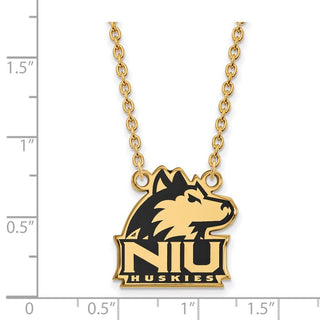 Sterling Silver Gold-plated LogoArt Northern Illinois University N-I-U Huskies Large Enameled Pendant 18 inch Necklace