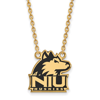 Sterling Silver Gold-plated LogoArt Northern Illinois University N-I-U Huskies Large Enameled Pendant 18 inch Necklace