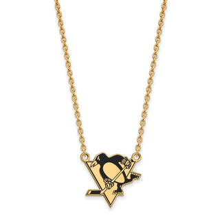 Sterling Silver Gold-plated NHL LogoArt Pittsburgh Penguins Large Enameled Pendant 18 inch Necklace