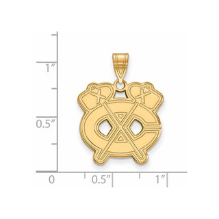Sterling Silver Gold-plated NHL LogoArt Chicago Blackhawks Letter C and Tomahawk Large Pendant