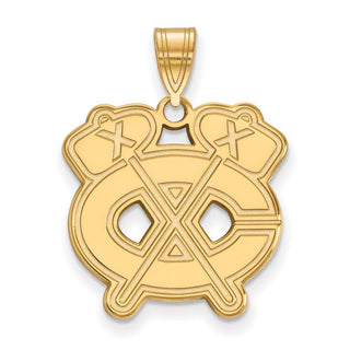 Sterling Silver Gold-plated NHL LogoArt Chicago Blackhawks Letter C and Tomahawk Large Pendant