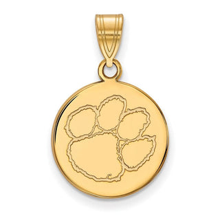 Sterling Silver Gold-plated LogoArt Clemson University Tiger Paw Medium Disc Pendant