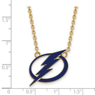 Sterling Silver Gold-plated NHL LogoArt Tampa Bay Lightning Large Enameled Pendant 18 inch Necklace