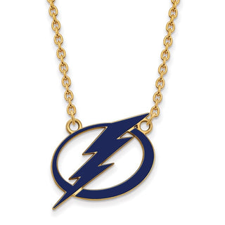 Sterling Silver Gold-plated NHL LogoArt Tampa Bay Lightning Large Enameled Pendant 18 inch Necklace