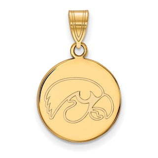 Sterling Silver Gold-plated LogoArt University of Iowa Hawk Medium Round Disc Pendant
