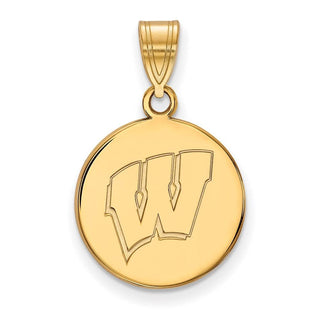 14k Gold LogoArt University of Wisconsin Letter W Medium Disc Pendant