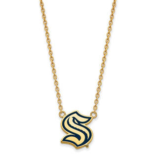Sterling Silver Gold-plated NHL LogoArt Seattle Kraken Lg Enamel Necklace
