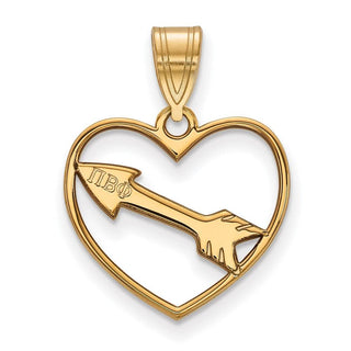 Sterling Silver Gold-plated LogoArt Pi Beta Phi Sorority Symbol Heart Pendant