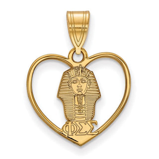 Sterling Silver Gold-plated LogoArt Phi Sigma Sigma Sorority Symbol Heart Pendant