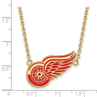 Sterling Silver Gold-plated NHL LogoArt Detroit Red Wings Large Enameled Pendant 18 inch Necklace