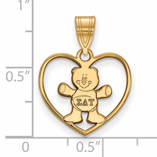 Sterling Silver Gold-plated LogoArt Sigma Delta Tau Sorority Symbol Heart Pendant