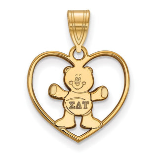 Sterling Silver Gold-plated LogoArt Sigma Delta Tau Sorority Symbol Heart Pendant