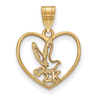 Sterling Silver Gold-plated LogoArt Sigma Kappa Sorority Symbol Heart Pendant