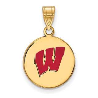 Sterling Silver Gold-plated LogoArt University of Wisconsin Letter W Medium Enameled Disc Pendant