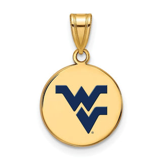 Sterling Silver Gold-plated LogoArt West Virginia University W-V Medium Enameled Disc Pendant