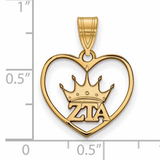 Sterling Silver Gold-plated LogoArt Zeta Tau Alpha Sorority Symbol Heart Pendant