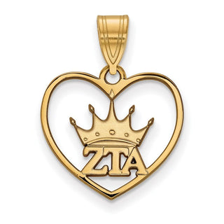 Sterling Silver Gold-plated LogoArt Zeta Tau Alpha Sorority Symbol Heart Pendant
