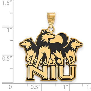Sterling Silver Gold-plated LogoArt Northern Illinois University N-I-U with Huskies Extra Large Enameled Pendant