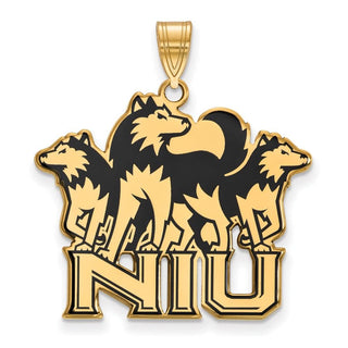 Sterling Silver Gold-plated LogoArt Northern Illinois University N-I-U with Huskies Extra Large Enameled Pendant