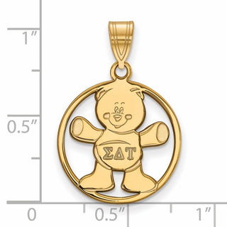 Sterling Silver Gold-plated LogoArt Sigma Delta Tau Sorority Symbol Medium Circle Pendant
