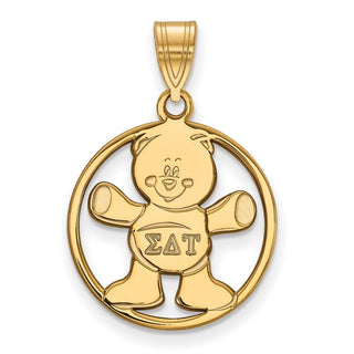 Sterling Silver Gold-plated LogoArt Sigma Delta Tau Sorority Symbol Medium Circle Pendant