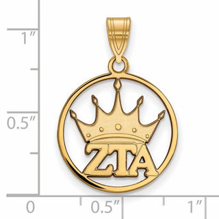 Sterling Silver Gold-plated LogoArt Zeta Tau Alpha Sorority Symbol Medium Circle Pendant