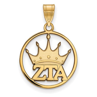 Sterling Silver Gold-plated LogoArt Zeta Tau Alpha Sorority Symbol Medium Circle Pendant