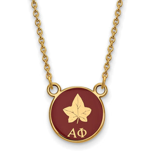 Sterling Silver Gold-plated LogoArt Alpha Phi Sorority Symbol Small Color Enamel Pendant 18 inch Necklace GP042APH-18