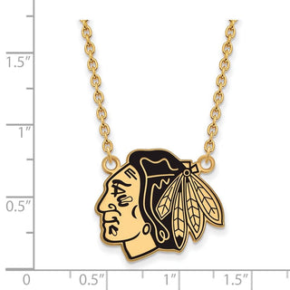 Sterling Silver Gold-plated NHL LogoArt Chicago Blackhawks Large Enameled Pendant 18 inch Necklace