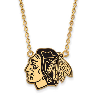 Sterling Silver Gold-plated NHL LogoArt Chicago Blackhawks Large Enameled Pendant 18 inch Necklace