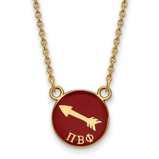 Sterling Silver Gold-plated LogoArt Pi Beta Phi Sorority Symbol Small Color Enamel Pendant 18 inch Necklace GP042PBP-18