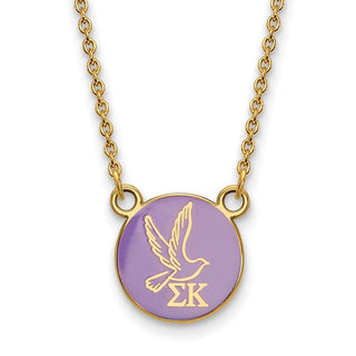 Sterling Silver Gold-plated LogoArt Sigma Kappa Sorority Symbol Small Color Enamel Pendant 18 inch Necklace GP042SKP-18