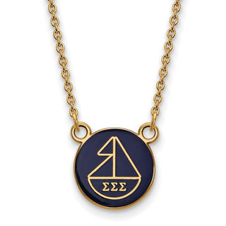 Sterling Silver Gold-plated LogoArt Sigma Sigma Sigma Sorority Symbol Small Color Enamel Pendant 18 inch Necklace GP042SSS-18