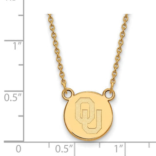 Sterling Silver Gold-plated LogoArt University of Oklahoma O-U Small Disc 18 inch Necklace